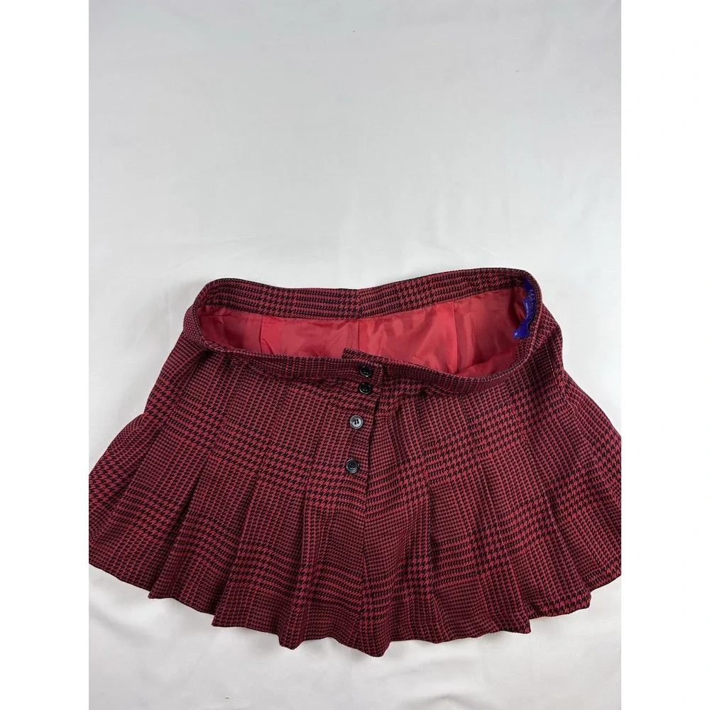 Vtg Y2K Miley Cyrus Max Azria Red Plaid Pleated Micro Mini Skirt Sz 11 Holiday‎